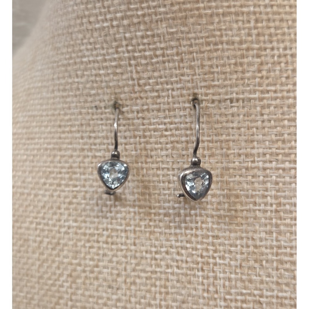 Brilliant Vintage Sterling Silver & Blue Topaz Dangle Lock Back Earrings